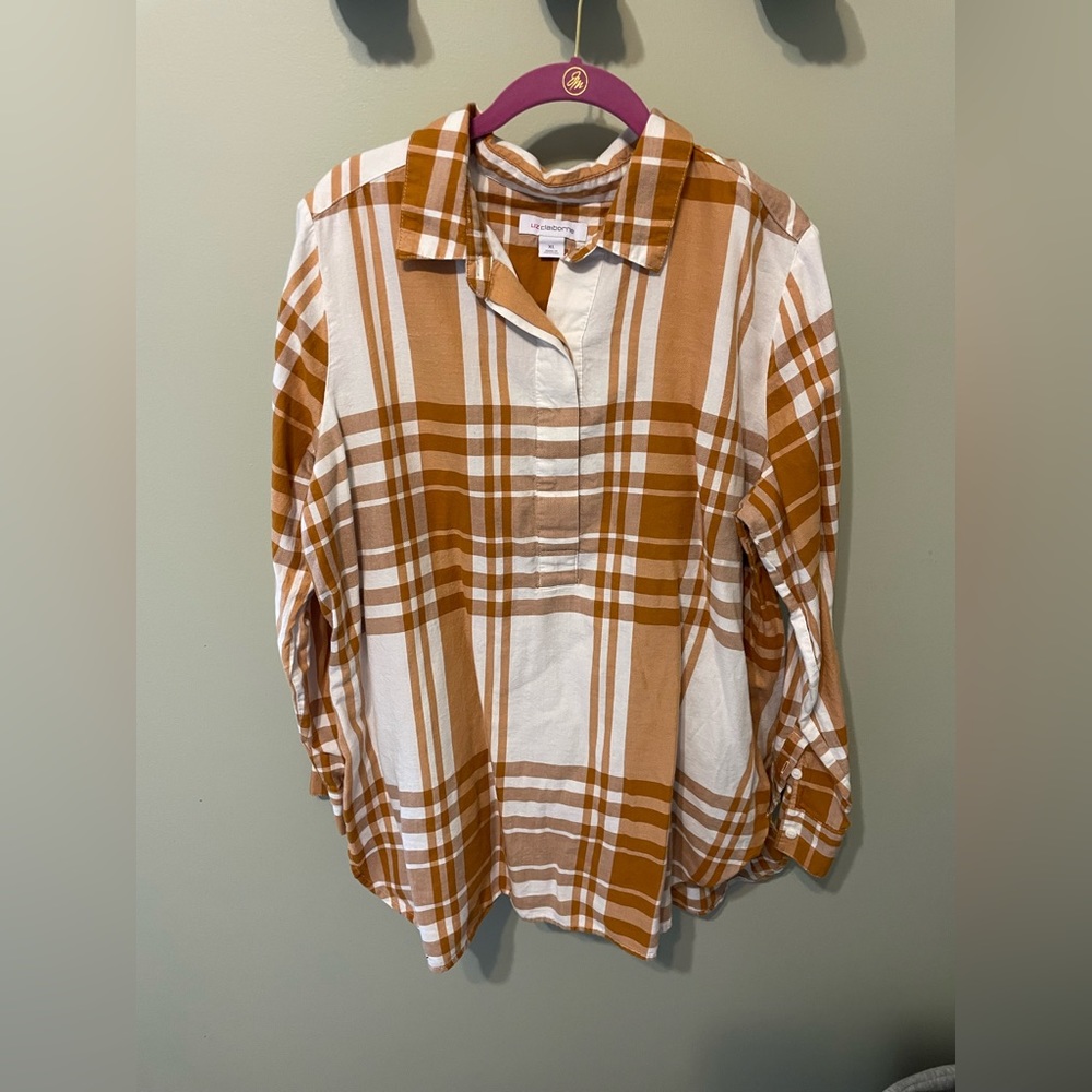Liz Claiborne orange plaid blouse